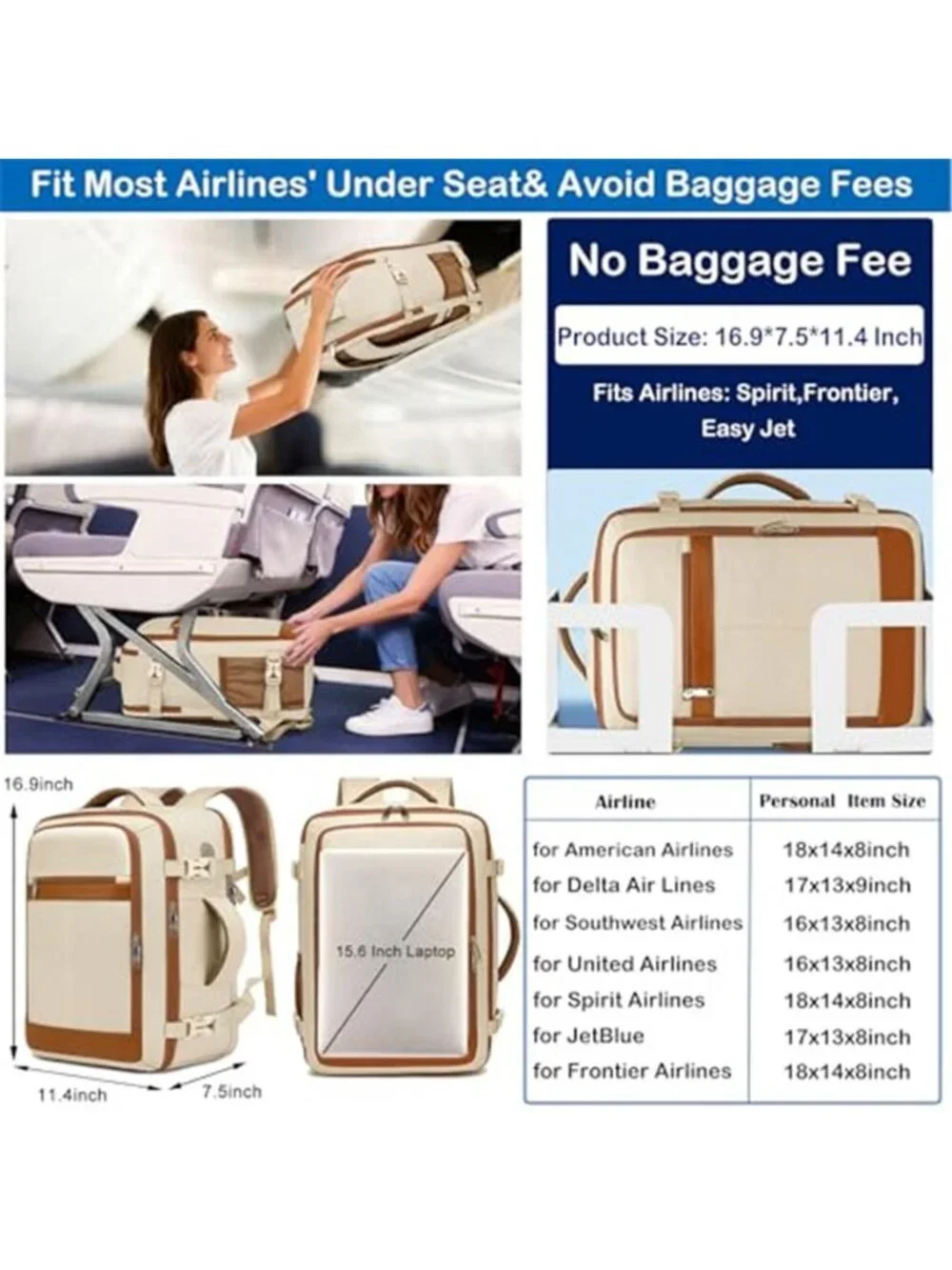 Travel Backpack Carry On Personal Item Laptop Weekender Overnight Flight Bag